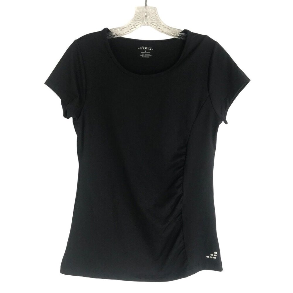 BCG Shirt Womens Size Medium M Black Athletic Ruching Short Sleeve‎